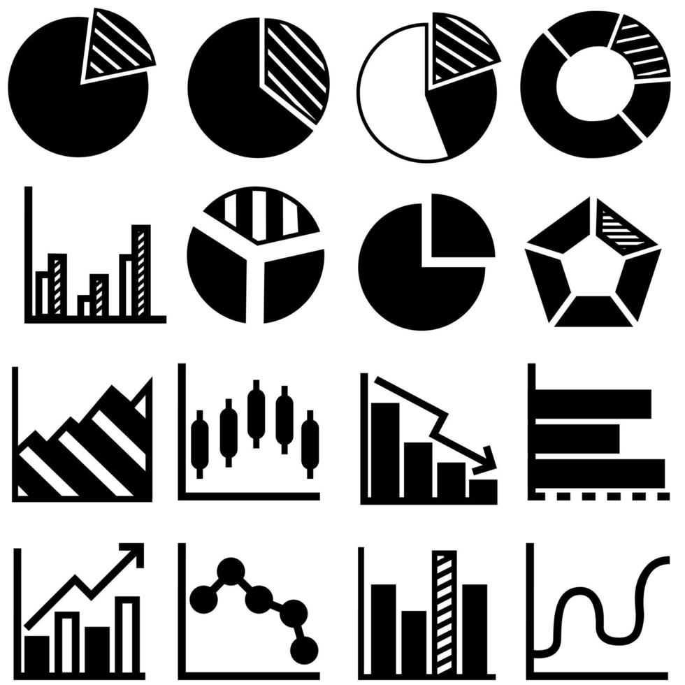 Graph Symbol Vektor Satz. Diagramm Illustration Symbol Sammlung. Analytik Zeichen oder Logo.