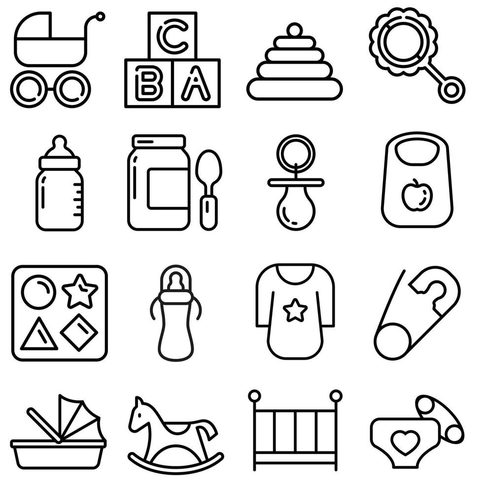 Kinder Spielzeuge Symbol Vektor Satz. Baby Illustration Zeichen Sammlung. Kind Symbol oder Logo.