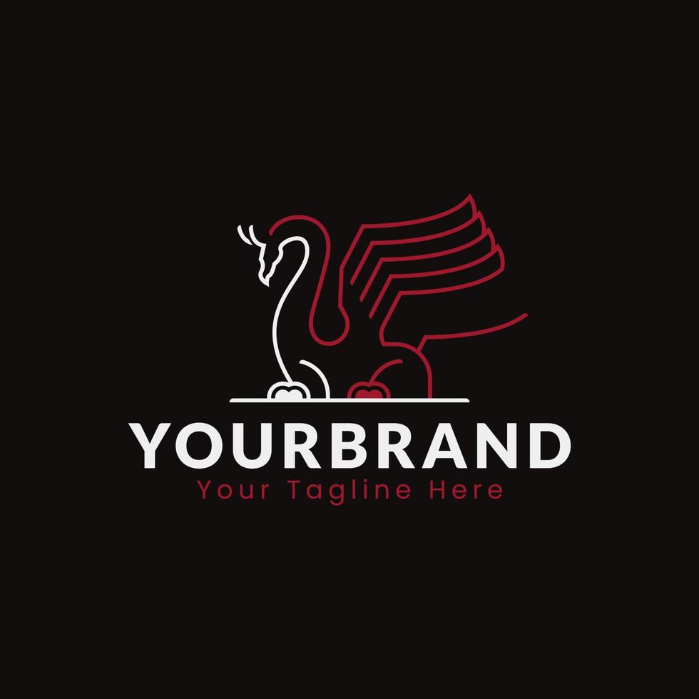 Mono Linie Drachen Logo Design Vektor Illustration