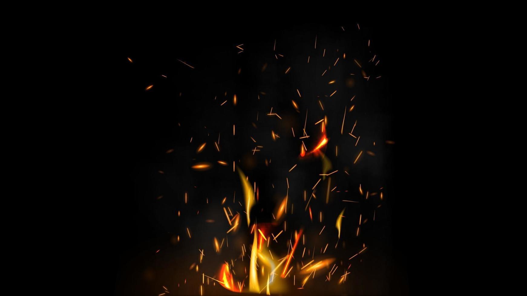 Feuer fliegende Funken auf einem schwarzen Hintergrund für Ihre Künste vektor