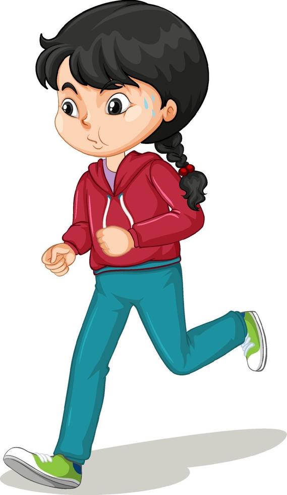 Mädchen, das Laufübungs-Zeichentrickfigur isoliert tut vektor