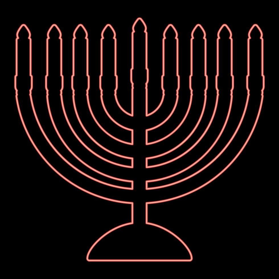 neon chanukah menora jewish Semester kandelaber med ljus Israel ljus hållare röd Färg vektor illustration bild platt stil