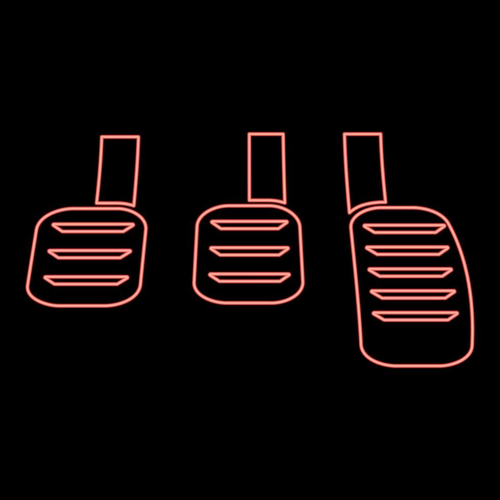 neon pedaler broms koppling accelerator manuell överföring bil röd Färg vektor illustration bild platt stil