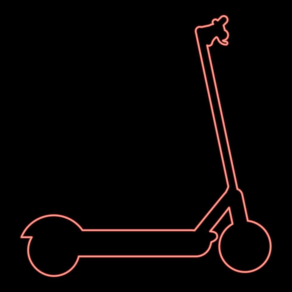 Neon- Roller elektrisch modern Technologie trete Öko Transport zum Stadt Trotinette rot Farbe Vektor Illustration Bild eben Stil