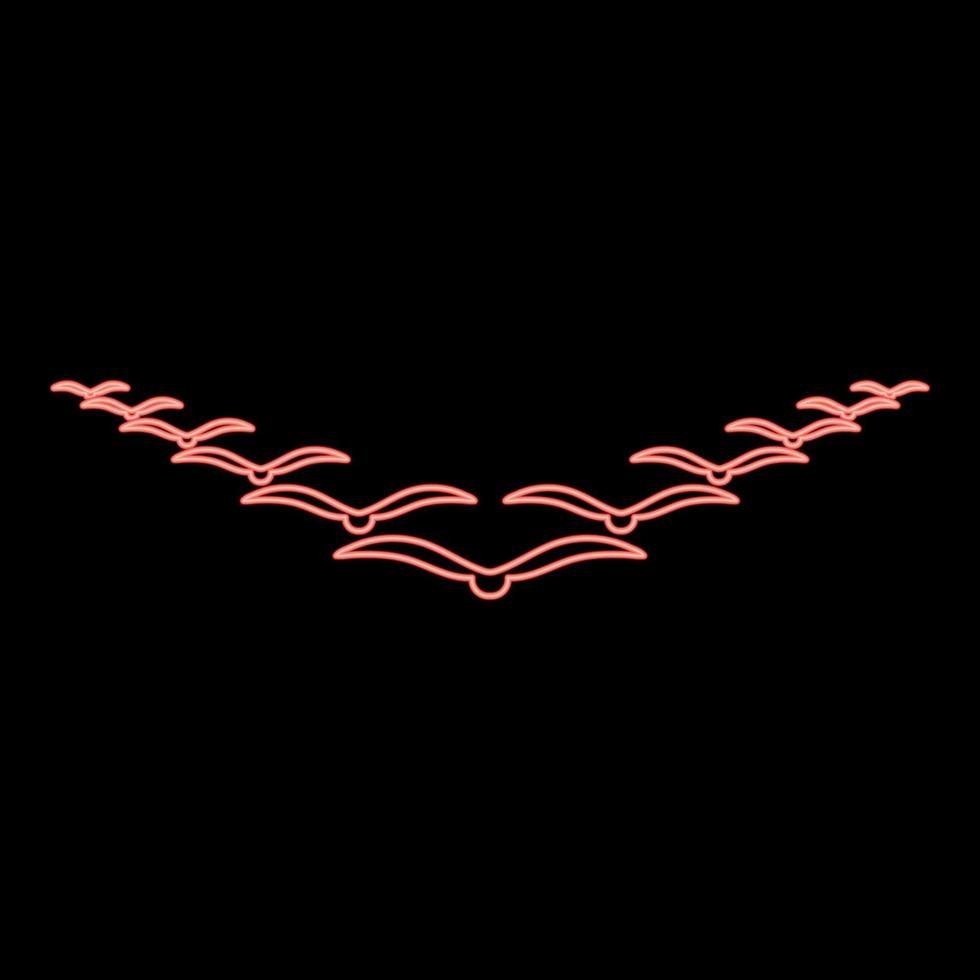 neon flock av fåglar flygande i de himmel i kil nyckel ledarskap begrepp migration silhuett röd Färg vektor illustration bild platt stil