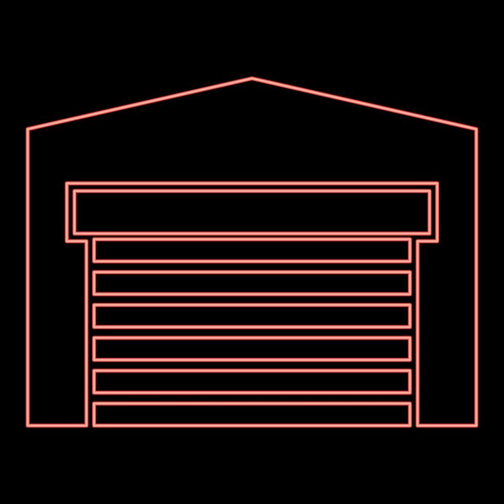 Neon- Garage Tür zum Auto Walze Verschluss Halle Warenhaus rot Farbe Vektor Illustration Bild eben Stil