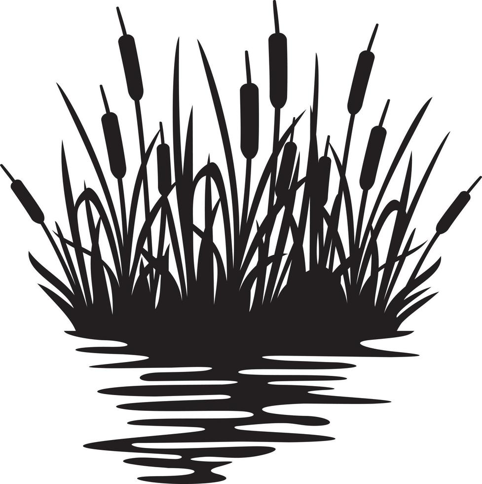 vass silhuett design reflekterande över de sjö eller flod. illustration av säv och gräs eller flod. vektor