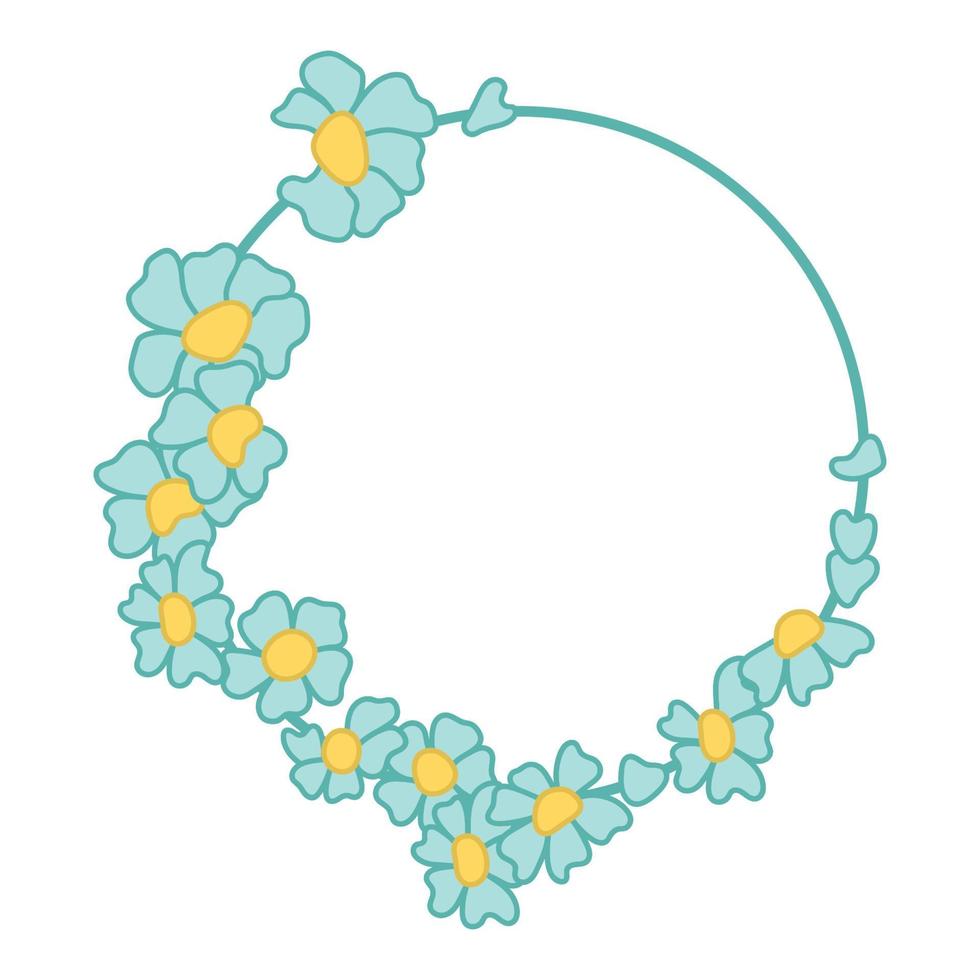 Rahmen von Blau Blumen im Kreis Form, freihändig vektor