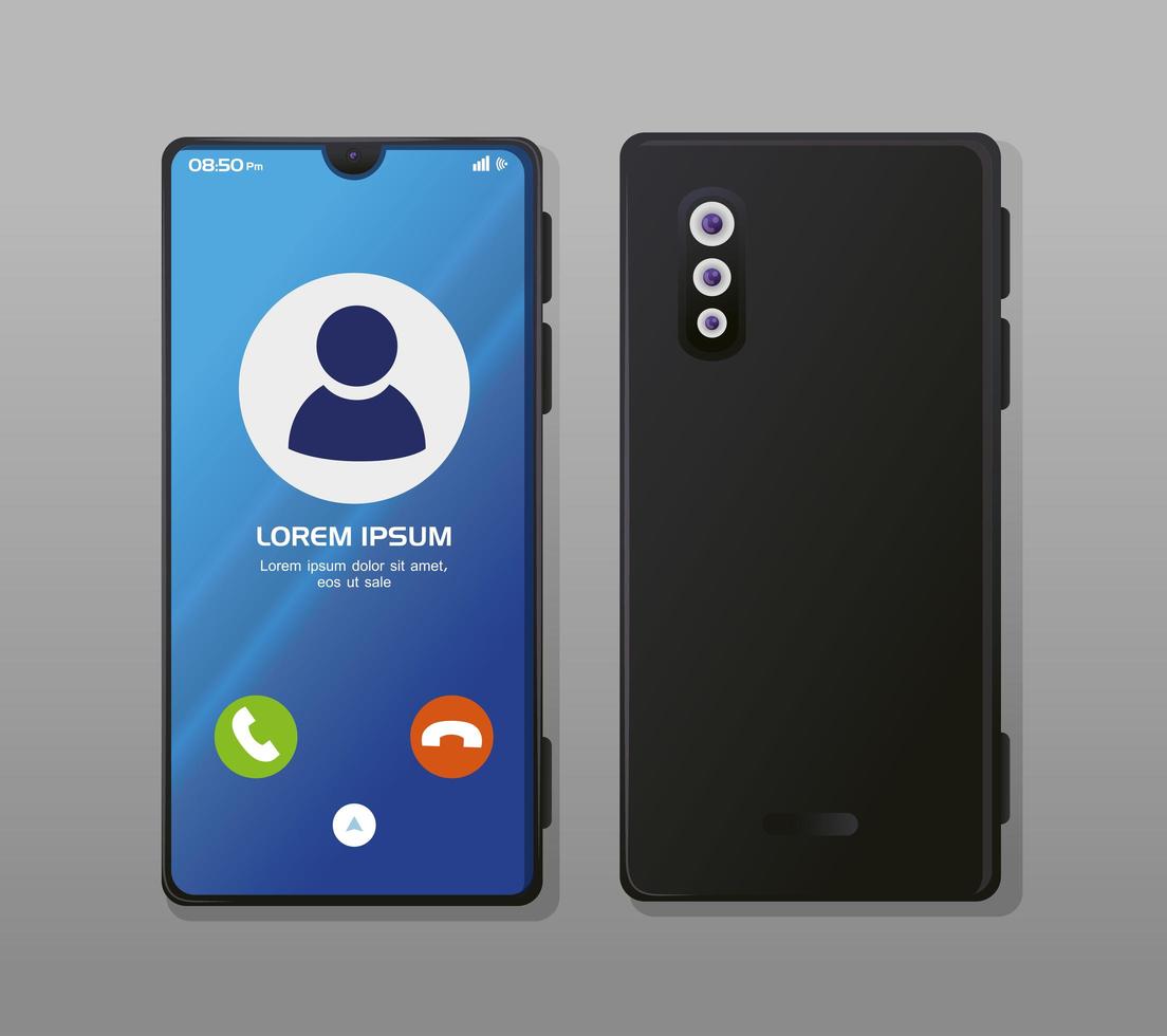 realistiska smartphones mockup med samtal på skärmen vektor