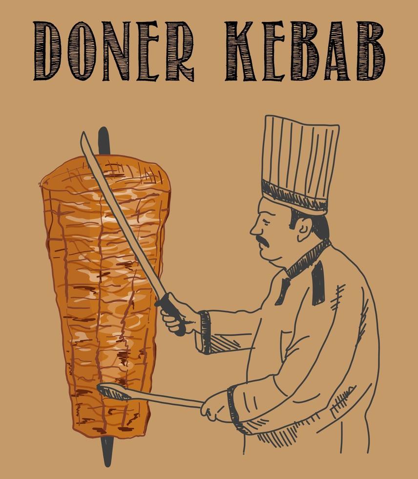 Dönerkochen und Zutaten für Kebab. vektor