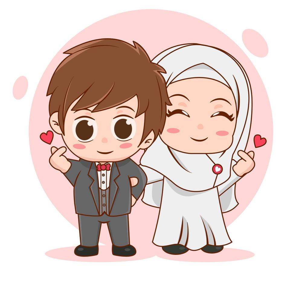 Vektor Muslim Hochzeit Paar Illustration Vektor eben Konzept
