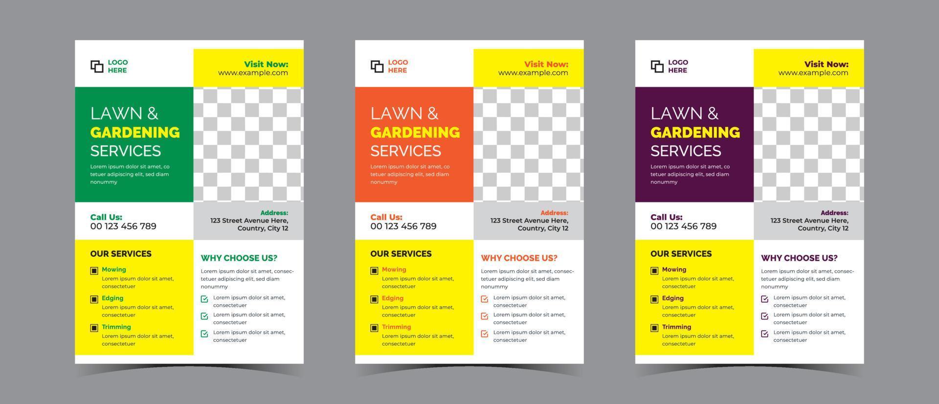 Rasen und Gartenarbeit Dienstleistungen Flyer Konzept Vorlage vektor