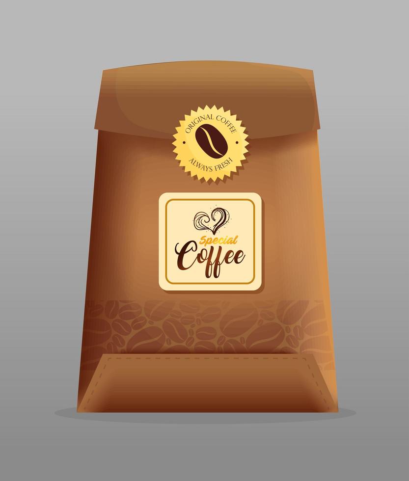 kaffepapperspåse paketdesign vektor