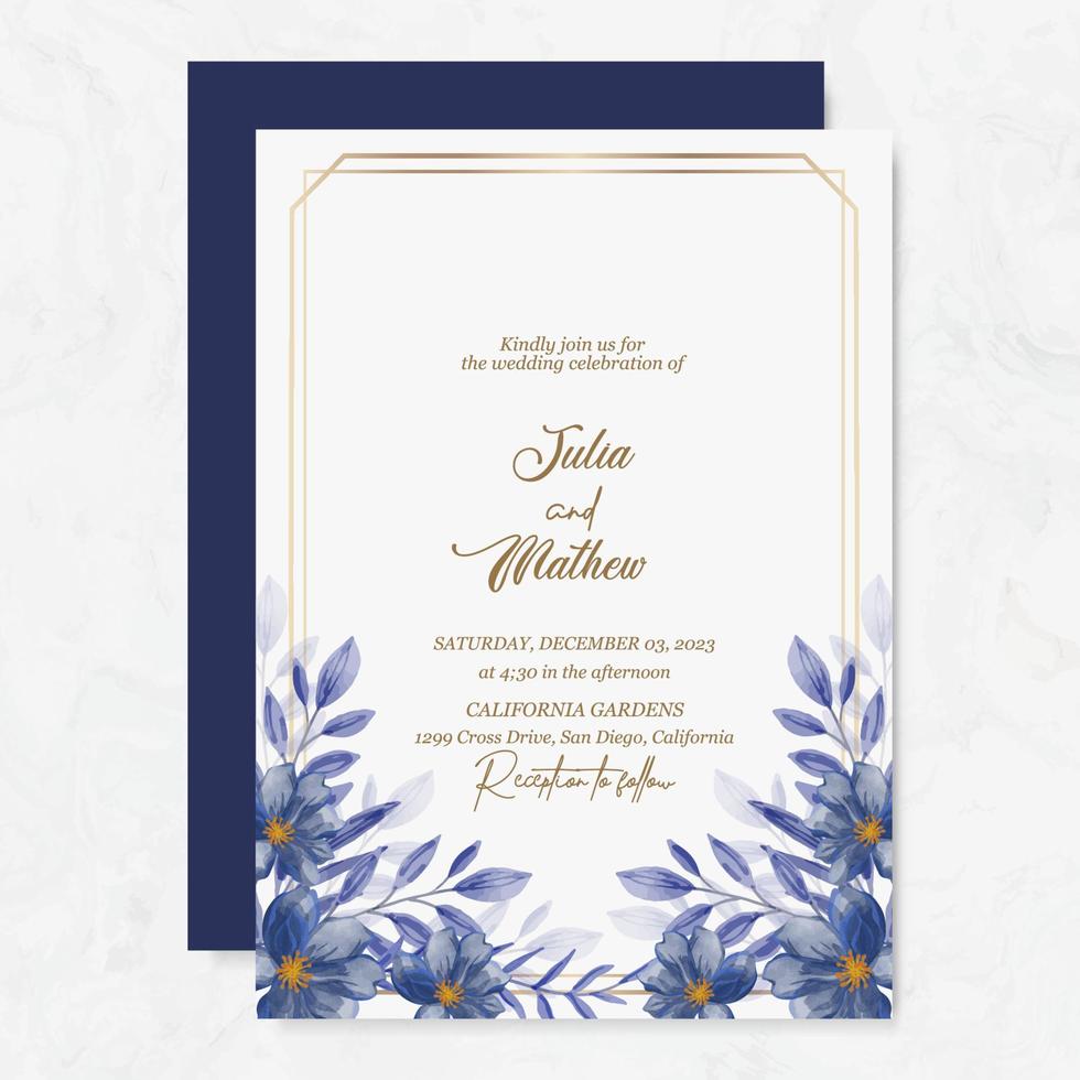Prämie Vektor Hochzeit Einladung Vorlage mit Aquarell Blume