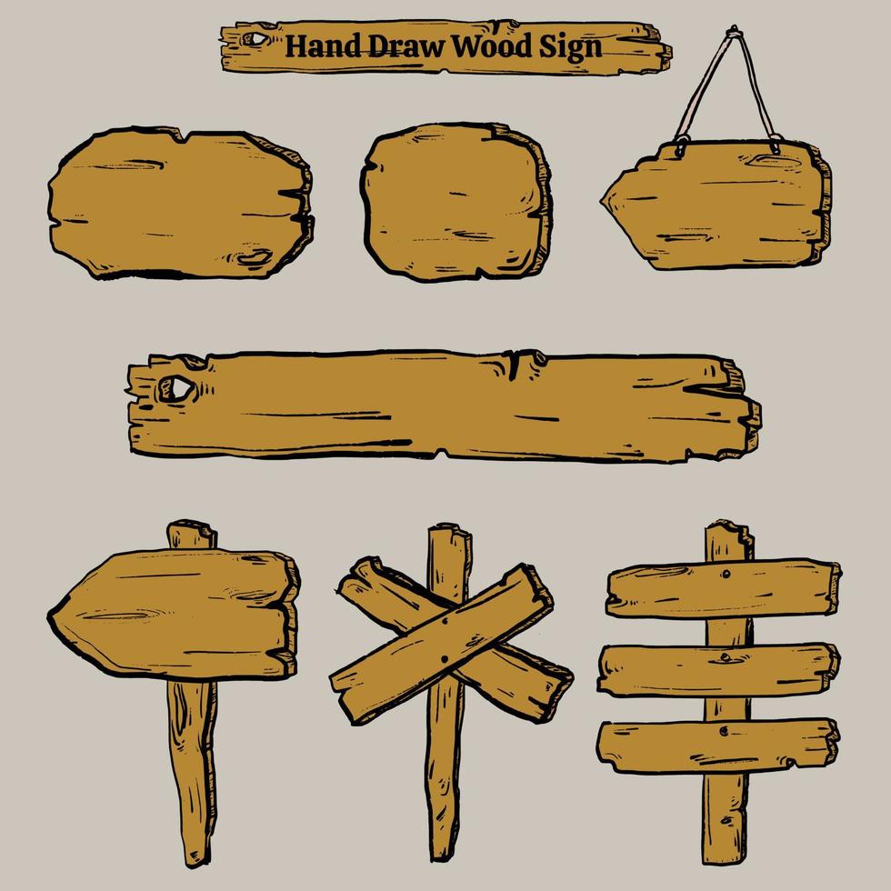 Hand gezeichnet Holz Zeichen Dekoration vektor