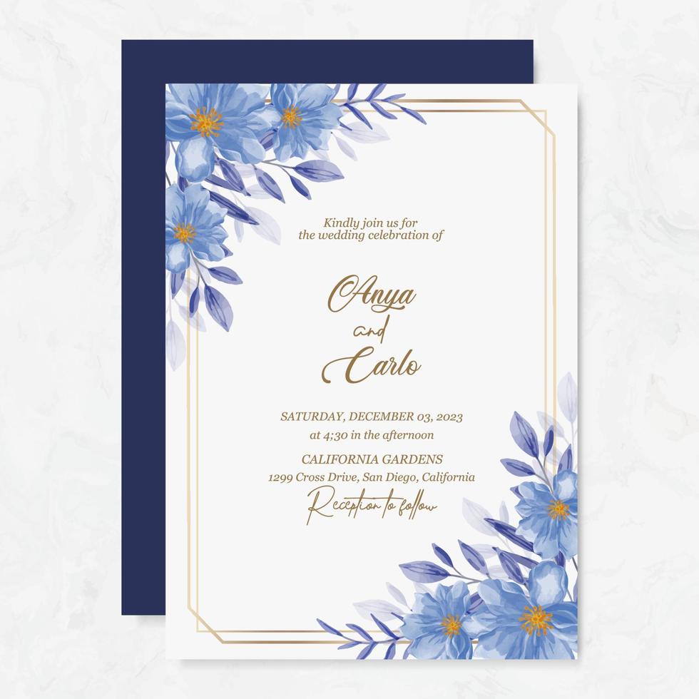 Prämie Vektor Hochzeit Einladung Vorlage mit Aquarell Blume