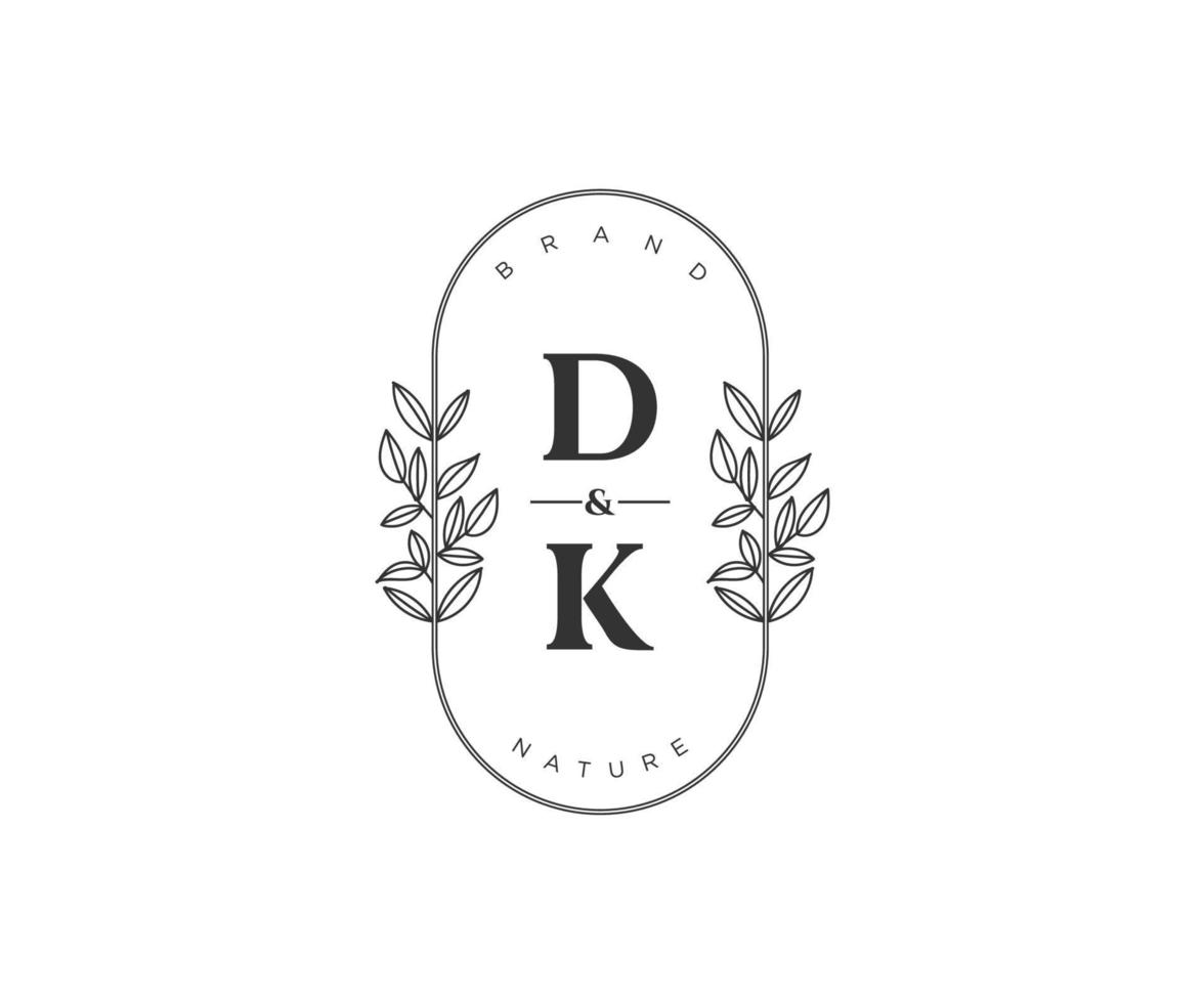 första dk brev skön blommig feminin redigerbar förhandsgjord monoline logotyp lämplig för spa salong hud hår skönhet boutique och kosmetisk företag. vektor