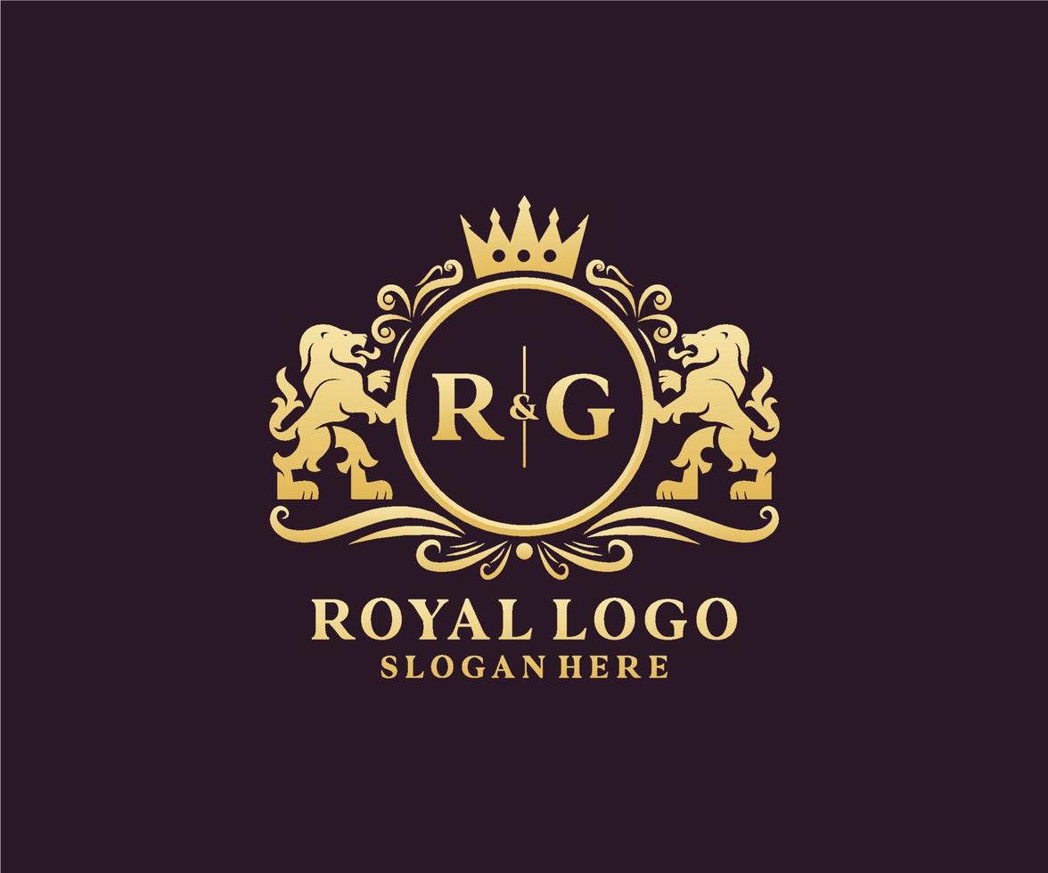 första rg brev lejon kunglig lyx logotyp mall i vektor konst för restaurang, kungligheter, boutique, Kafé, hotell, heraldisk, Smycken, mode och Övrig vektor illustration.