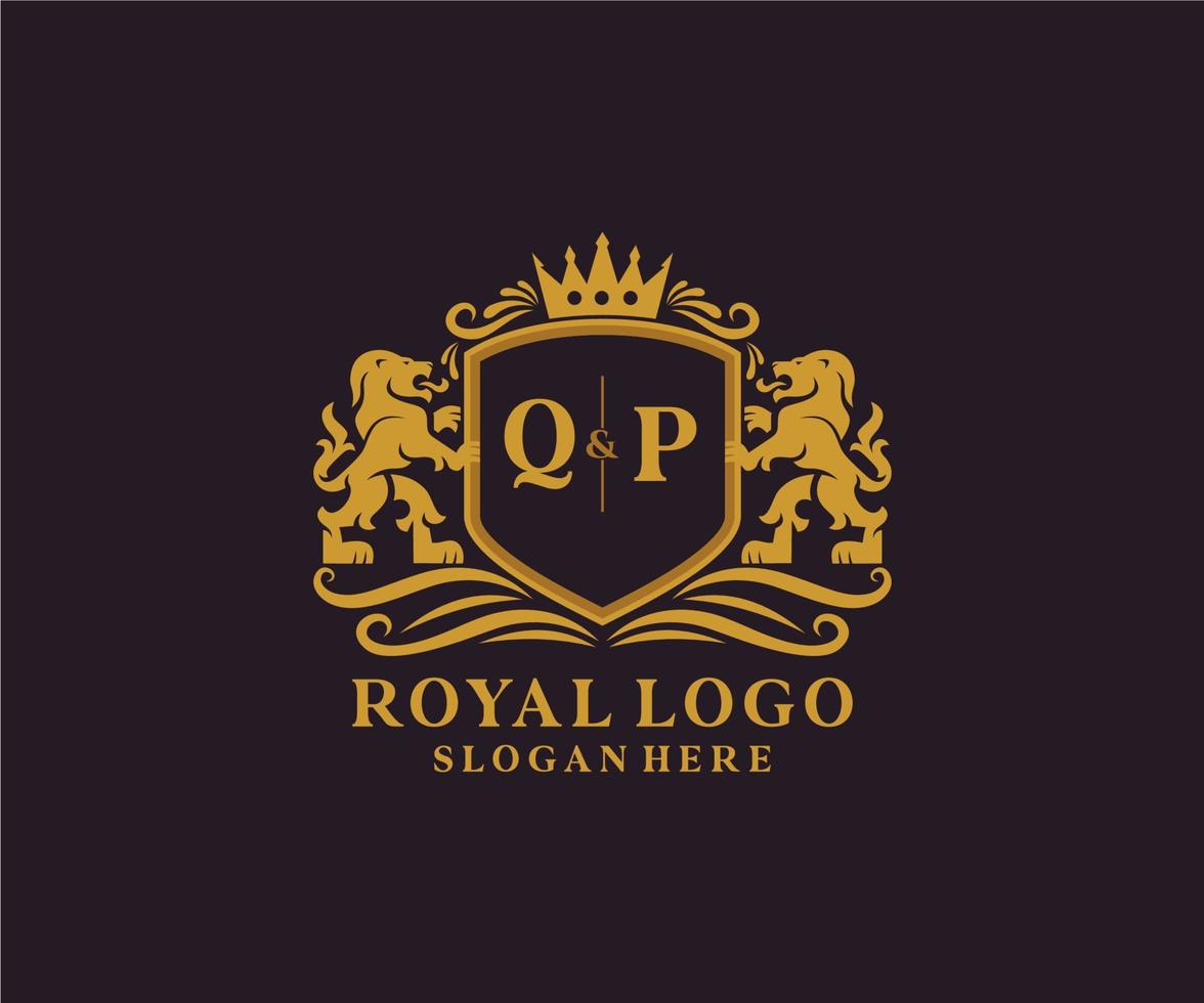 första qp brev lejon kunglig lyx logotyp mall i vektor konst för restaurang, kungligheter, boutique, Kafé, hotell, heraldisk, Smycken, mode och Övrig vektor illustration.