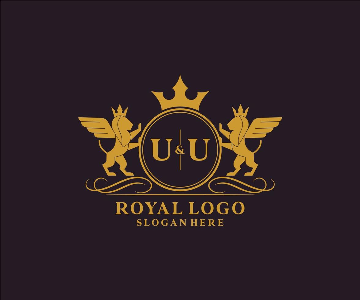 Initiale uu Brief Löwe königlich Luxus heraldisch, Wappen Logo Vorlage im Vektor Kunst zum Restaurant, Königtum, Boutique, Cafe, Hotel, heraldisch, Schmuck, Mode und andere Vektor Illustration.