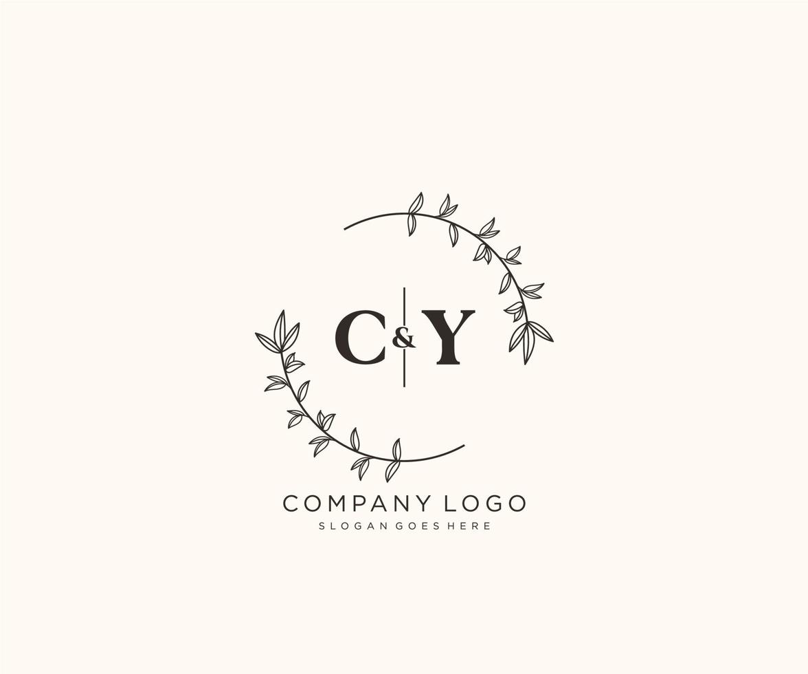 första cy brev skön blommig feminin redigerbar förhandsgjord monoline logotyp lämplig för spa salong hud hår skönhet boutique och kosmetisk företag. vektor