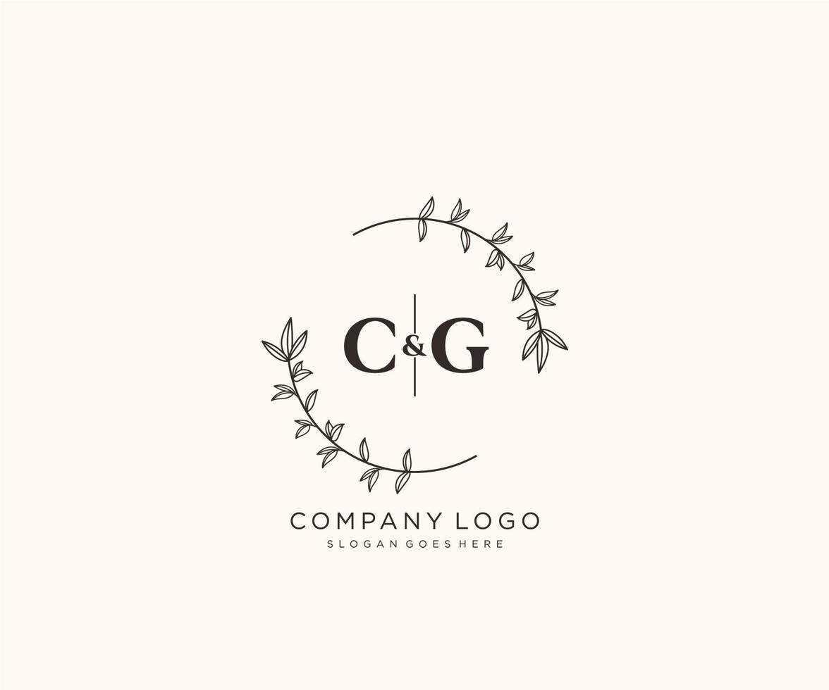 första cg brev skön blommig feminin redigerbar förhandsgjord monoline logotyp lämplig för spa salong hud hår skönhet boutique och kosmetisk företag. vektor