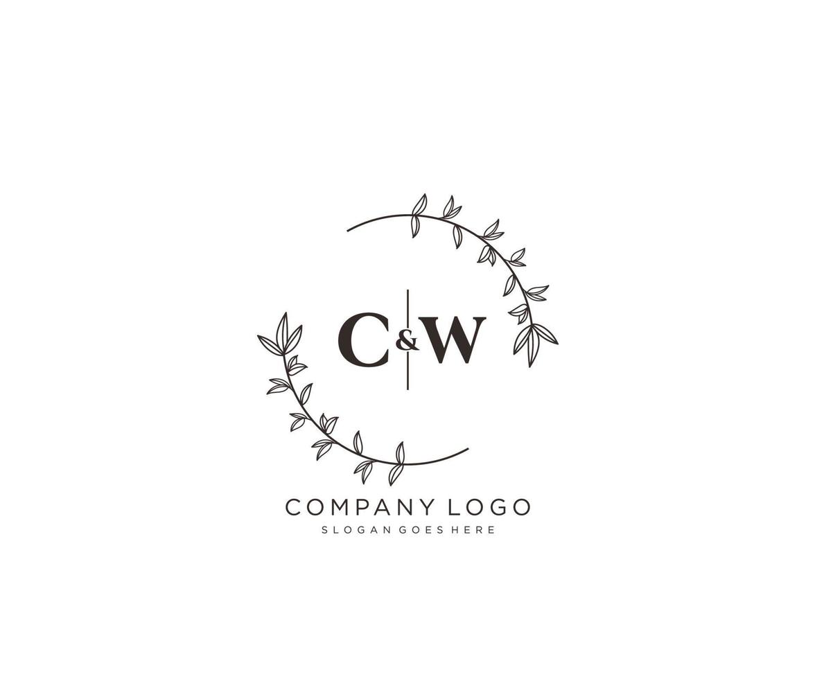 första cw brev skön blommig feminin redigerbar förhandsgjord monoline logotyp lämplig för spa salong hud hår skönhet boutique och kosmetisk företag. vektor