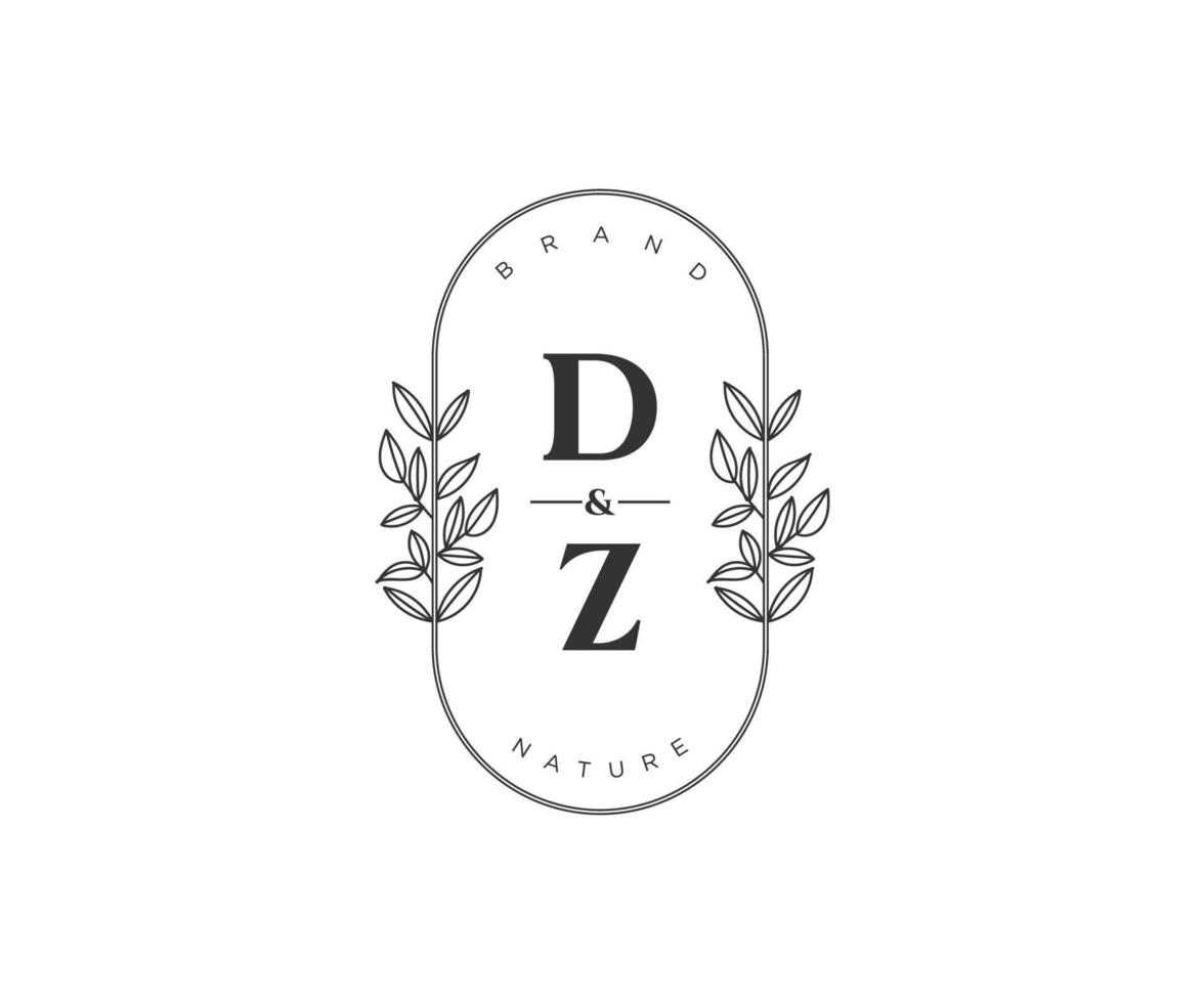 första dz brev skön blommig feminin redigerbar förhandsgjord monoline logotyp lämplig för spa salong hud hår skönhet boutique och kosmetisk företag. vektor