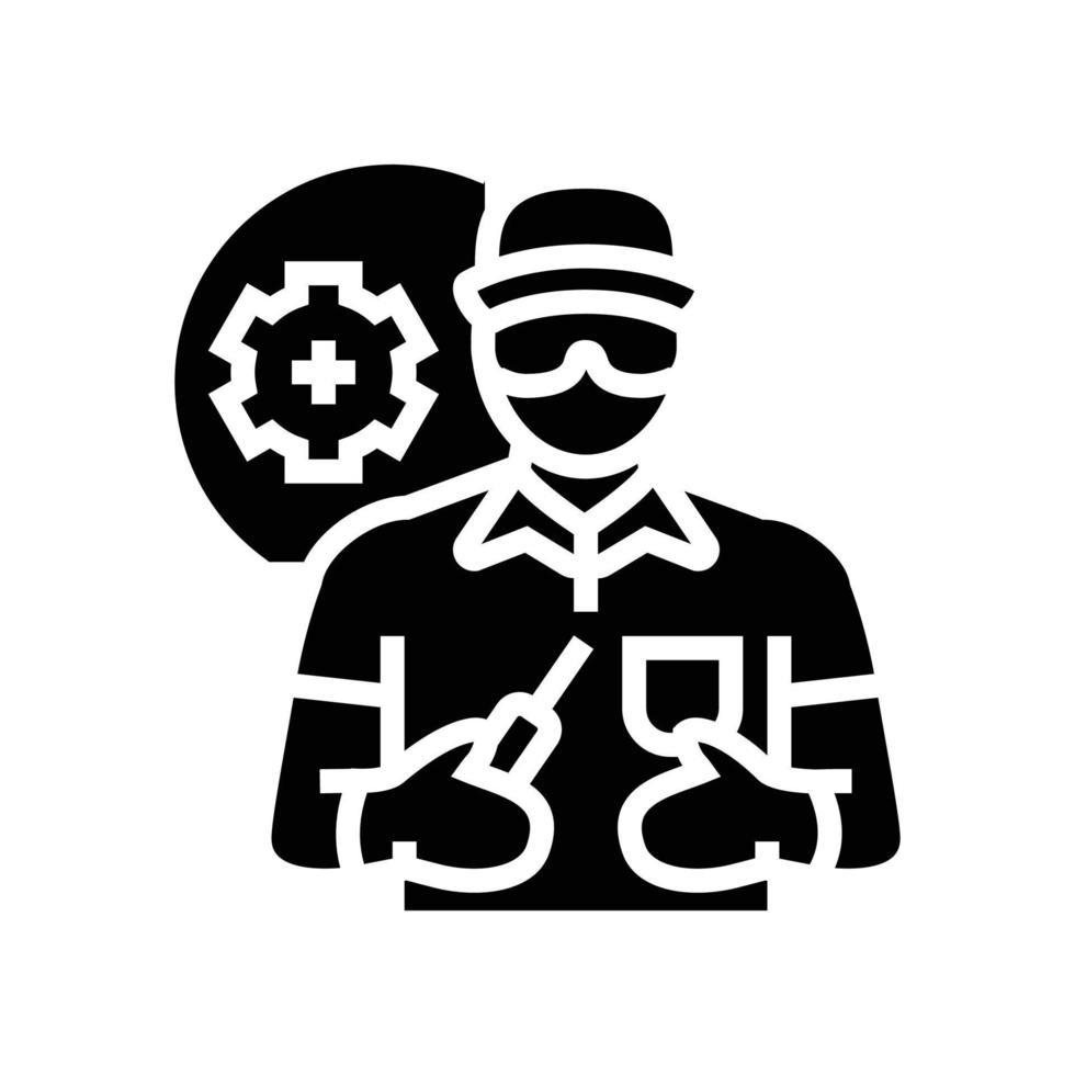 Ausrüstung Bedienung Techniker Glyphe Symbol Vektor Illustration