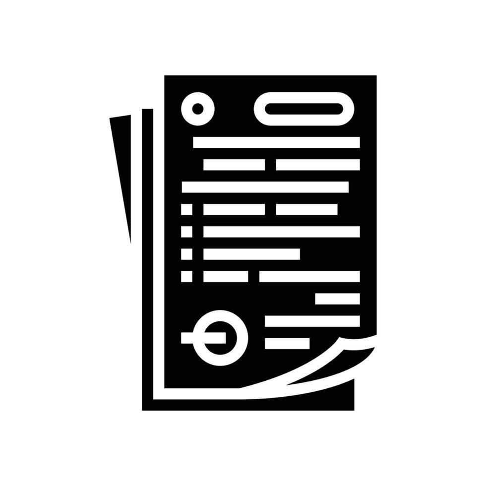 Papierkram dokumentieren Glyphe Symbol Vektor Illustration
