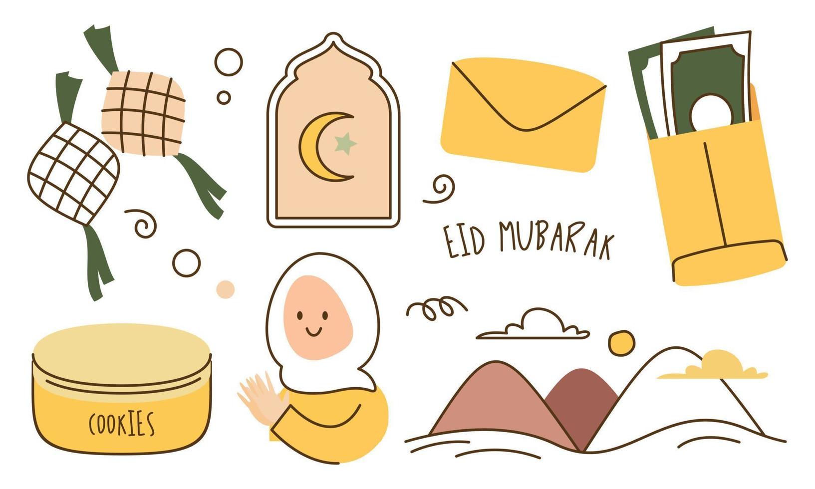 eid Mubarak oder idul fitri Design Element im Gekritzel Stil vektor