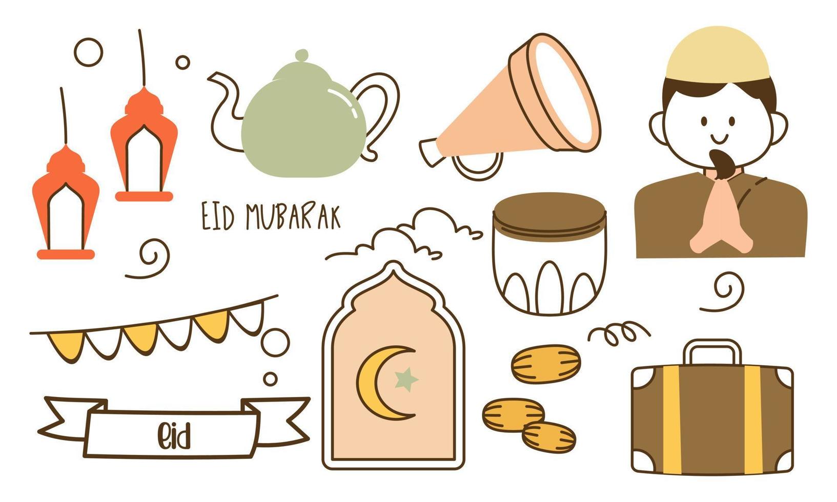 eid mubarak eller idul Fitri design element i klotter stil vektor