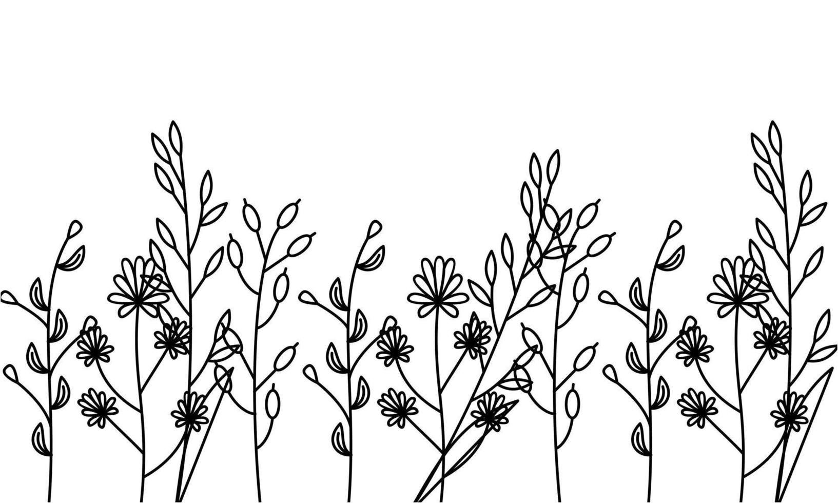 schwarz Silhouetten von Gras, Blumen und Kräuter isoliert auf Weiß Hintergrund vektor