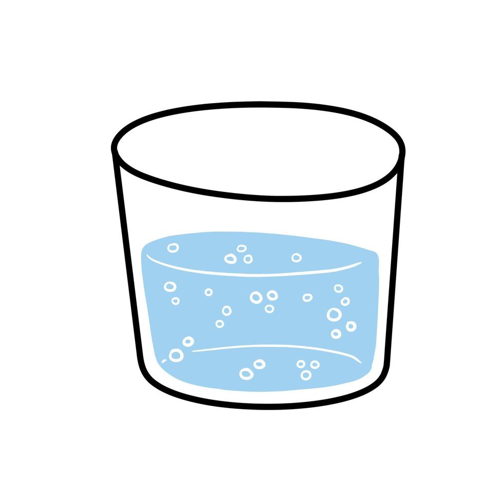 glas av vatten. blå flytande kopp. uppfriskande dryck. klotter översikt tecknad serie. trendig modern illustration vektor
