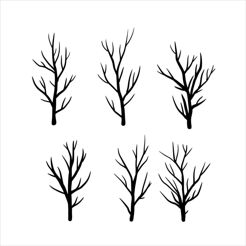 svart silhuett av gren och träd. uppsättning av enkel abstrakt naturlig trä vektor