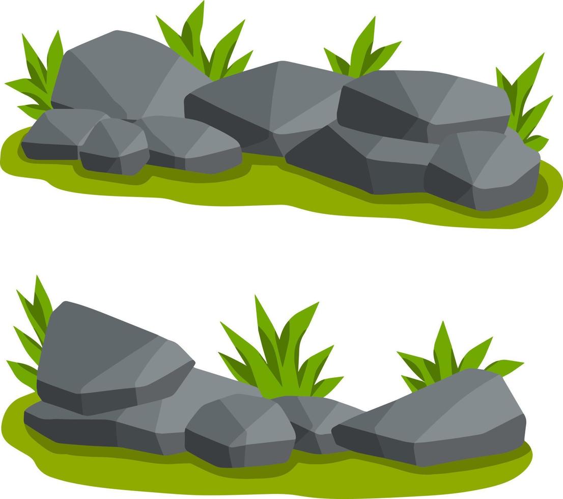 element av berg och skog. uppsättning av stenar med gräs för landskap se - tecknad serie illustration vektor