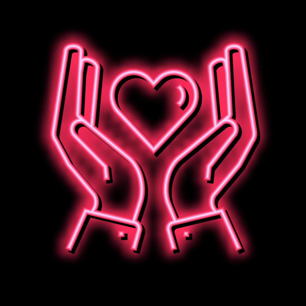 händer innehav hjärta neon glöd ikon illustration vektor
