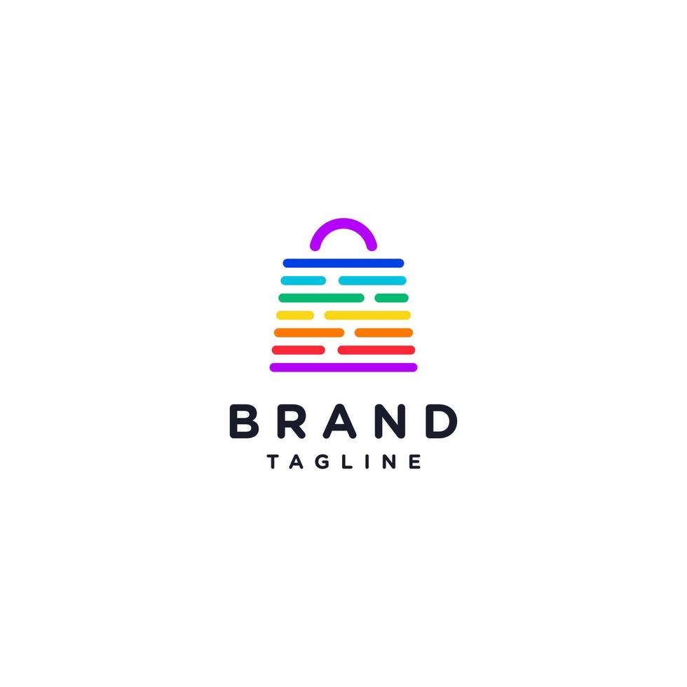 enkel handla väska med färgrik Ränder logotyp design. försäljning eller marknadsföra teknologi den där gör den lätt för kunder till snabbt hitta deras dagligen behov. vektor