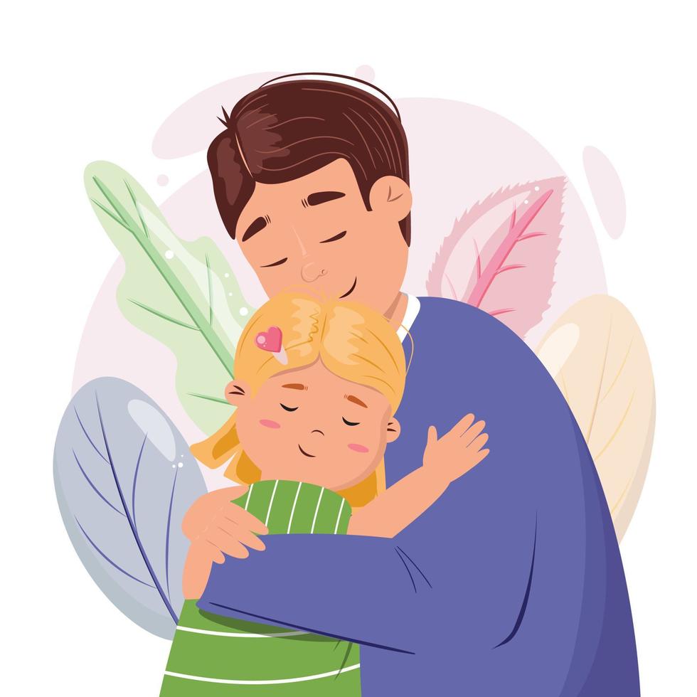 Papa umarmen seine Tochter. glücklich Vater Tag Illustration mit ein Vater und Tochter umarmen. vektor