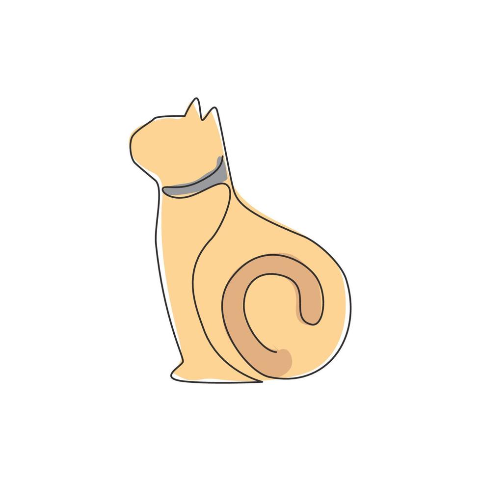 eine durchgehende Strichzeichnung eines einfachen süßen Katzenkätzchen-Symbols. Kätzchen Säugetiere Tier Logo Emblem Vektor Konzept. trendige Grafikdesignillustration mit einzeiliger Zeichnung