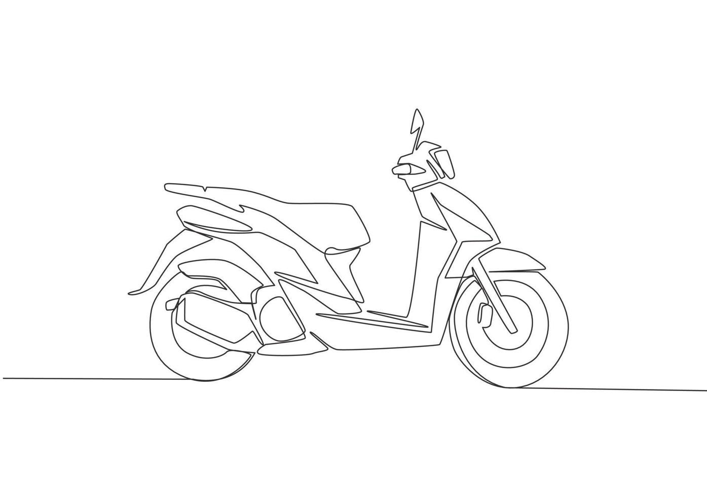 enda kontinuerlig linje teckning av klassisk asiatisk underbenet motorcykel logotyp. årgång skoter motorcykel begrepp. ett linje dra design vektor illustration