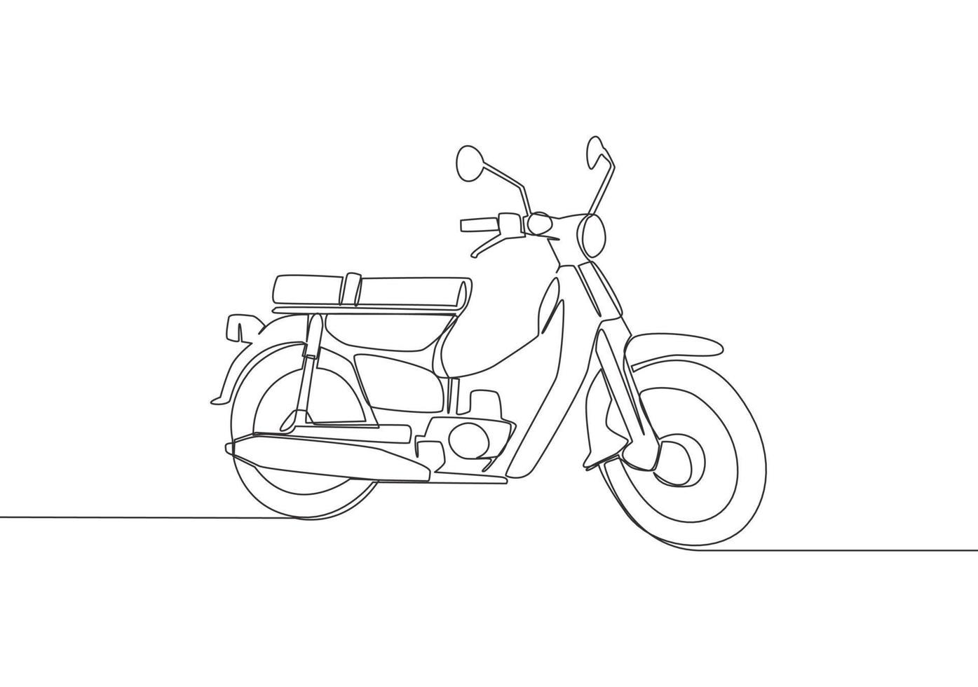 einer kontinuierlich Linie Zeichnung von alt klassisch asiatisch Unterbein Motorrad Logo. Jahrgang Motorrad Konzept. Single Linie zeichnen Design Vektor Illustration