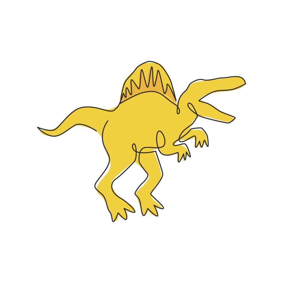 en kontinuerlig linjeteckning av aggressiva dinosaurier djur för logotyp identitet. stegosaurus maskot koncept för förhistoriska museum ikon. trendiga en rad grafisk rita design vektorillustration vektor