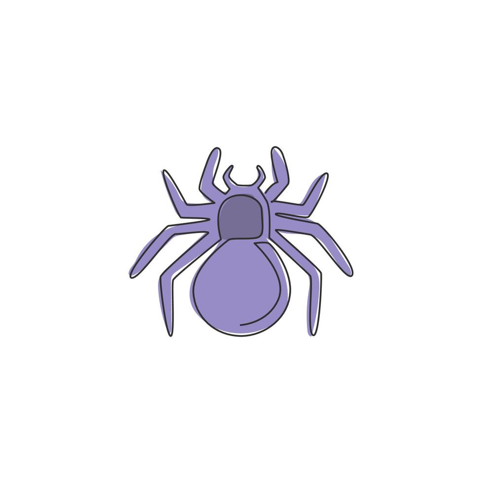 Eine einzige Strichzeichnung einer gefährlichen Spinne für die Identität des Firmenlogos. Süßes Spinnentier-Haustierkonzept für Insektenliebhaber-Club-Symbol. moderne durchgehende Linie zeichnen Design-Vektorgrafik-Illustration vektor