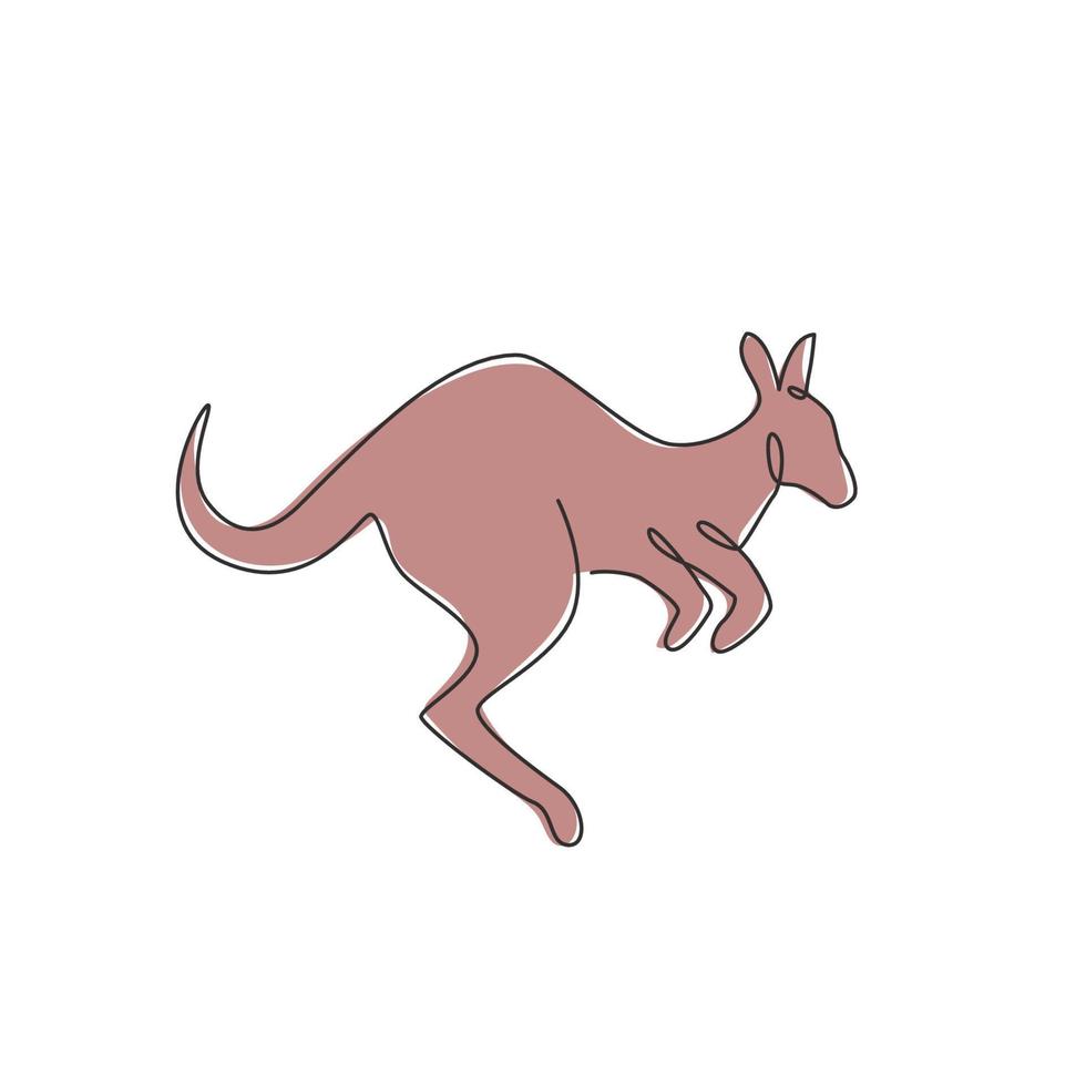 enda kontinuerlig linjeteckning av bedårande hoppande känguru för nationell djurparkslogotyp. australiska djurmaskotkoncept för kampanjikon för reseturism. en rad rita design vektorillustration vektor