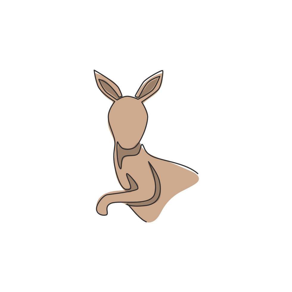 eine durchgehende Strichzeichnung eines lustigen Känguru-Kopfes für die Identität des nationalen Zoo-Logos. Wallaby-Tier aus Australien-Maskottchen-Konzept für das Symbol des Naturschutzparks. Einzeilige Zeichnungsdesign-Vektorillustration vektor