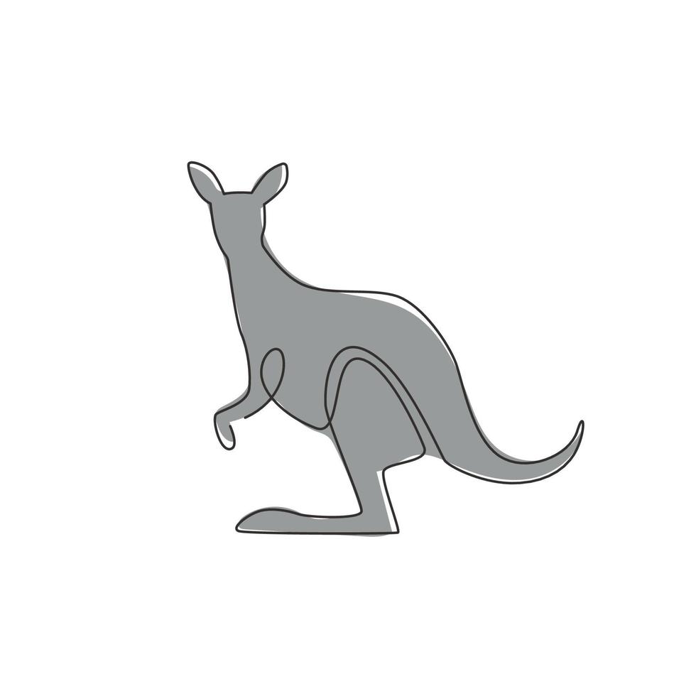 eine durchgehende Strichzeichnung eines lustigen stehenden Kängurus für die Identität des nationalen Zoo-Logos. Tier aus Australien-Maskottchen-Konzept für das Symbol des Naturschutzparks. Einzeilige Zeichnungsdesign-Vektorillustration vektor