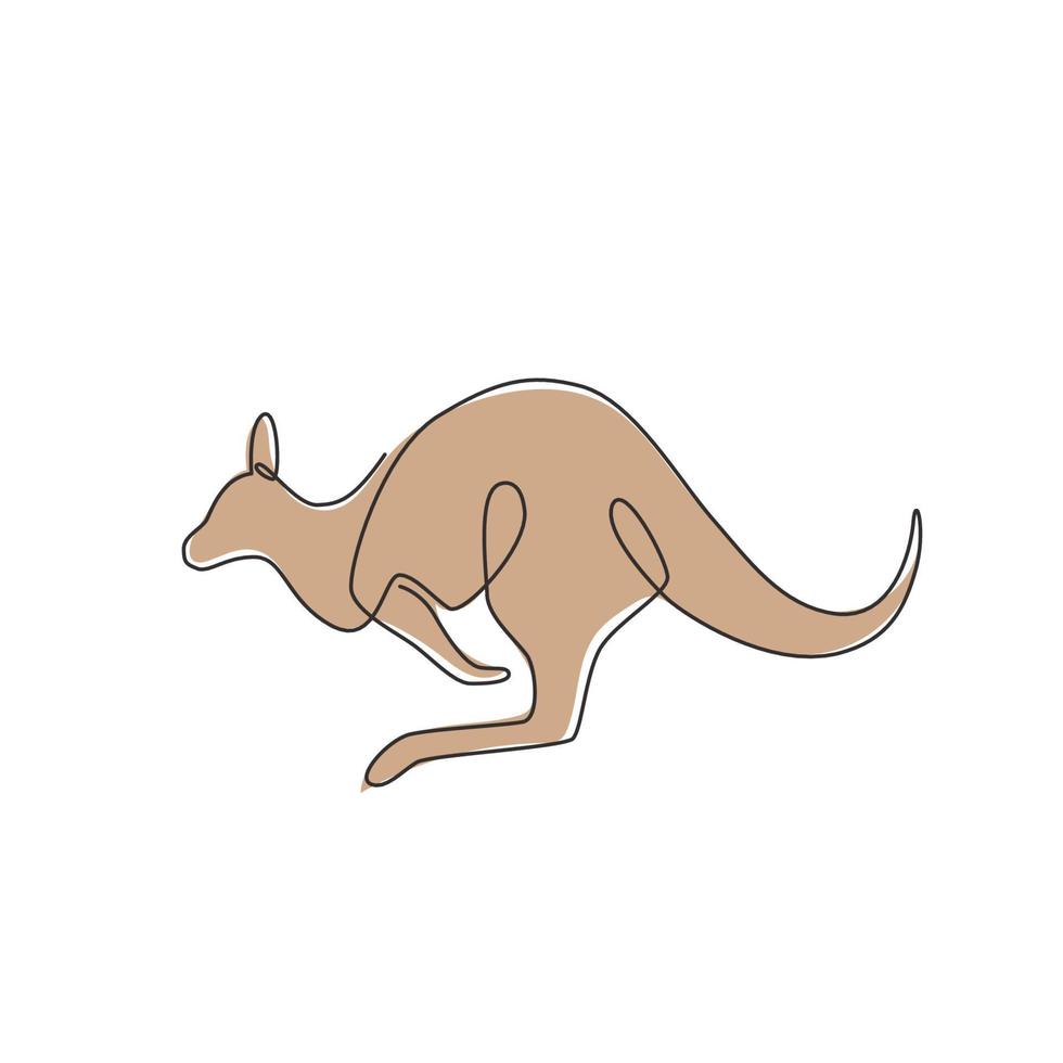 Eine einzige Strichzeichnung eines süßen springenden Kängurus für die Identität des Geschäftslogos. Wallaby-Tier aus Australien-Maskottchen-Konzept für Firmenikone. kontinuierliche linie zeichnen design vektorgrafik illustration vektor