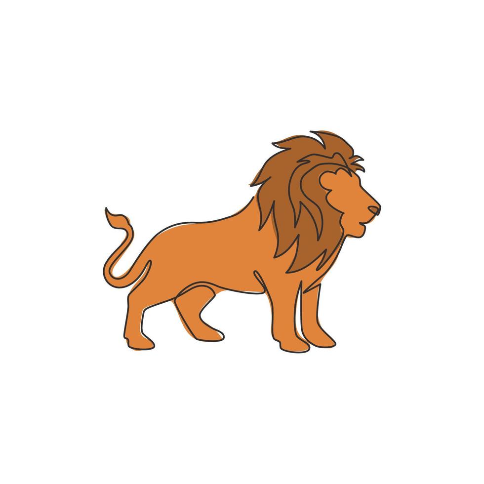 eine durchgehende Strichzeichnung des Königs des Dschungels, des Löwen für die Firmenlogoidentität. starkes katzenartiges säugetiermaskottchenkonzept für den nationalen safari-zoo. Einzeilige Zeichnung Design Illustration Vektor
