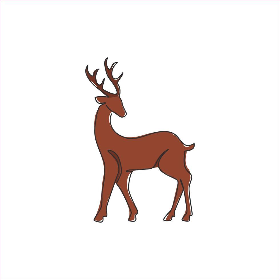 en kontinuerlig linjeritning av vildrenar för nationalparkens logotyp. elegant bock däggdjur djur maskot koncept för naturskydd. enkel rad vektorgrafik rita designillustration vektor